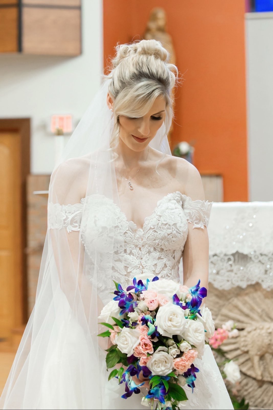 Justine in flawlessly altered wedding gown by Anna bridal dress alterations expert